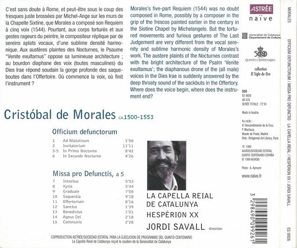 Cristóbal de Morales – La Capella Reial De Catalunya, Hespèrion XX, Jordi Savall : Officium Defunctorum • Missa Pro Defunctis (CD, RE)