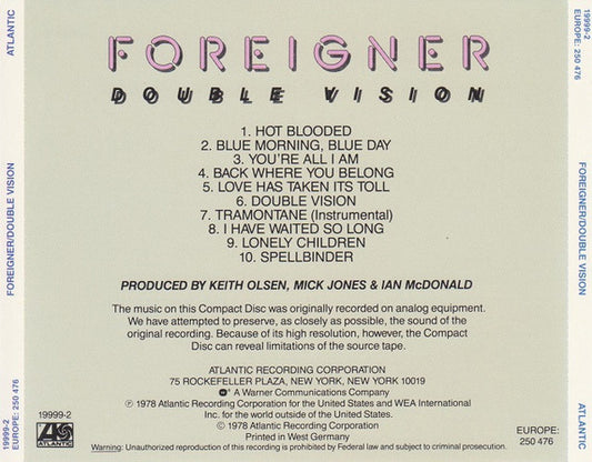 Foreigner : Double Vision (CD, Album, RE, Tar)