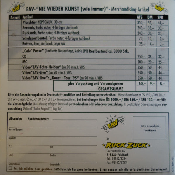 EAV (Erste Allgemeine Verunsicherung) : Kunst-Tour 95 - Live (CD, Album)