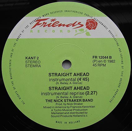 Nick Straker Band : Straight Ahead (12", Maxi)