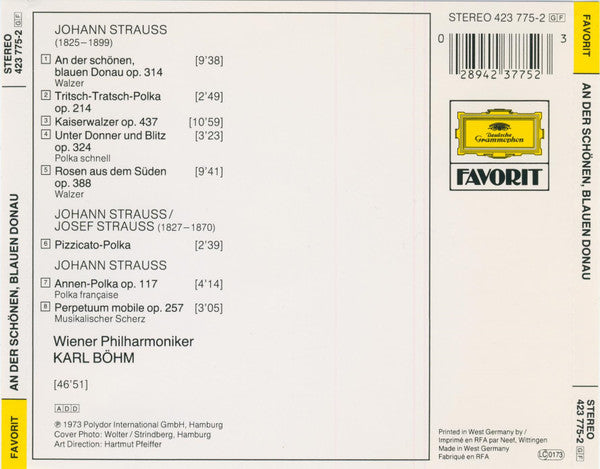 Johann Strauss Jr., Josef Strauß, Wiener Philharmoniker, Karl Böhm : An Der Schönen Blauen Donau / Kaiserwalzer * Perpetuum Mobile * Tritsch-Tratsch-Polka * Rosen Aus Dem Süden (CD, Album, RE)
