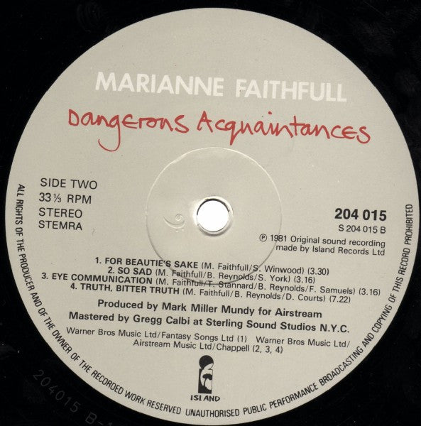Marianne Faithfull : Dangerous Acquaintances (LP, Album)