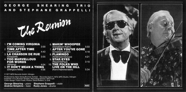 George Shearing Trio And Stéphane Grappelli : The Reunion (CD, Album, RE)