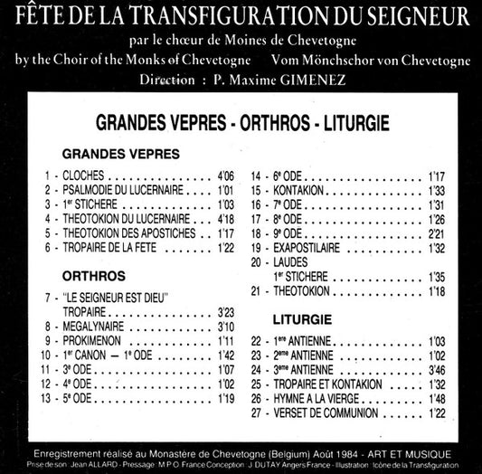 Monastère Bénédictin Chevetogne : Transfiguration Du Seigneur (CD, Album)