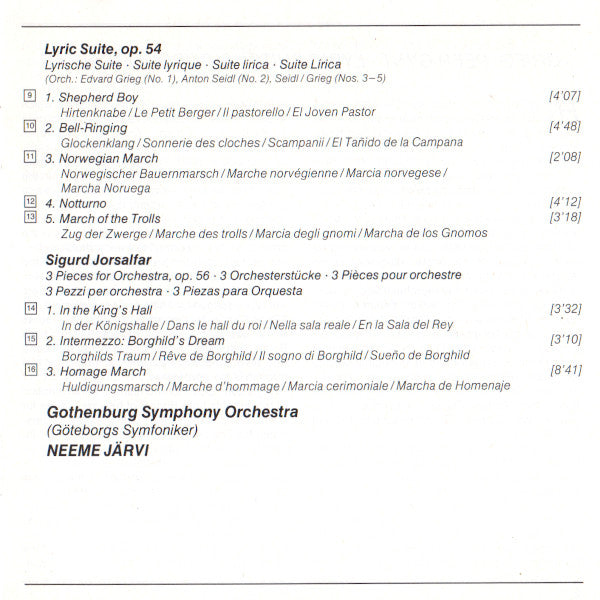 Edvard Grieg, Göteborgs Symfoniker, Neeme Järvi : Peer Gynt-Suiten 1 & 2 / Lyrische Suite / Sigurd Jorsalfar (CD, Album)
