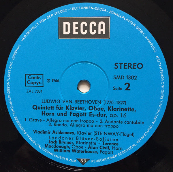 Wolfgang Amadeus Mozart, Ludwig van Beethoven, Vladimir Ashkenazy, London Wind Soloists : Klavier-Quintet Es-dur, K.452 / Klavier-Quintet Es-dur, Op.16 (LP, Album)