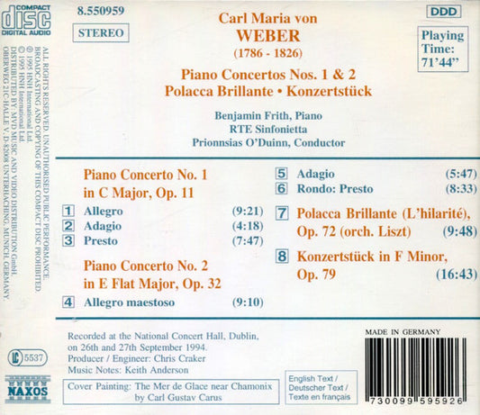 Carl Maria von Weber, Benjamin Frith, RTÉ Concert Orchestra, Proinnsías Ó Duinn : Piano Concertos Nos. 1 And 2 • Polacca Brillante • Konzertstück (CD, Album)