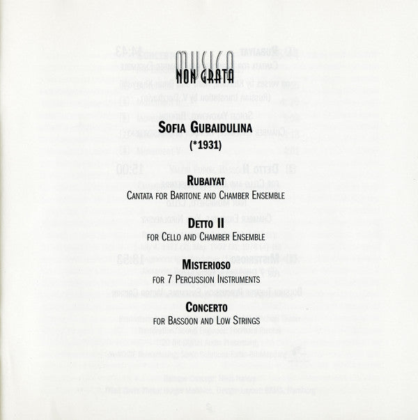 Sofia Gubaidulina : Rubaiyat · Detto II · Misterioso · Concerto For Bassoon And Low Strings (CD, Comp, RM)
