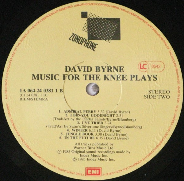 David Byrne : Music For The Knee Plays (LP, Album)