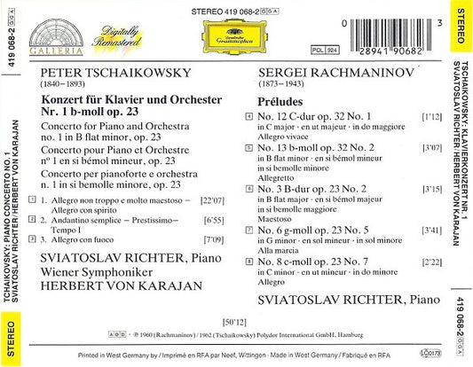 Pyotr Ilyich Tchaikovsky / Sergei Vasilyevich Rachmaninoff - Sviatoslav Richter, Wiener Symphoniker, Herbert von Karajan : Klavierkonzert Nr.1 / 5 Préludes (CD)