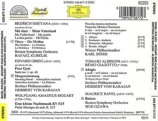 Maurice Ravel / Wolfgang Amadeus Mozart / Bedřich Smetana / Tomaso Albinoni / Edvard Grieg : Bolero / Eine Kleine Nachtmusik / Moldau / Adagio / Peer Gynt - Morgenstimmung (CD, Comp, RM)