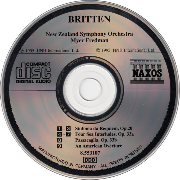 Benjamin Britten, New Zealand Symphony Orchestra, Myer Fredman : Sinfonia Da Requiem, Op. 20 • Four Sea Interludes, Op. 33a • Passacaglia • An American Overture (CD, Album)