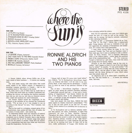 Ronnie Aldrich : Where The Sun Is (LP, Album)