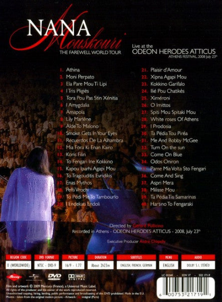 Nana Mouskouri : The Farewell World Tour - Live At The Odeon Herodes Atticus (DVD-V, NTSC)