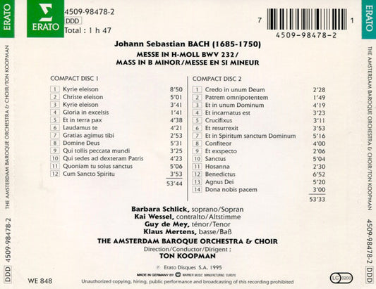 Bach*, Ton Koopman, The Amsterdam Baroque Orchestra And Choir, Schlick*, Wessel*, De Mey*, Mertens* : Messe In H-moll (2xCD, Album)