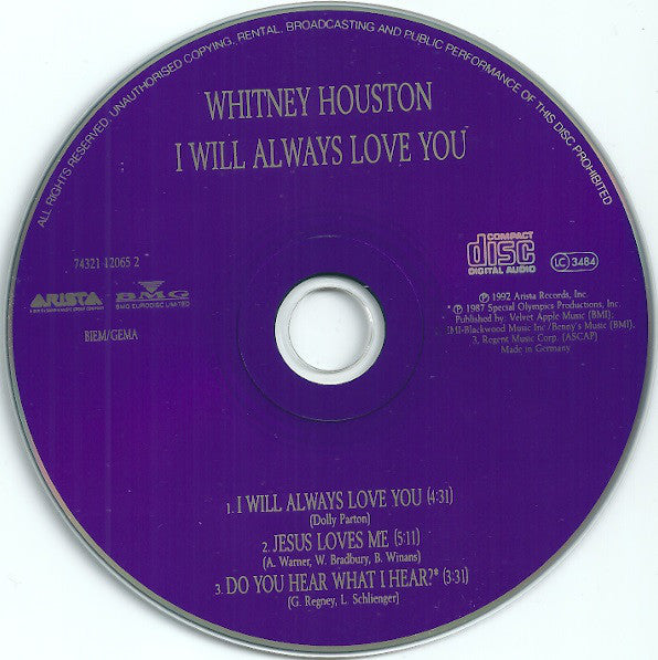 Whitney Houston : I Will Always Love You (CD, Single)