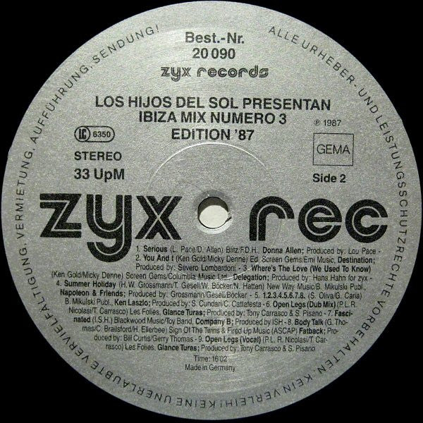 Los Hijos Del Sol : Ibiza Mix (Numero 3) (Edition '87) (LP, Mixed)