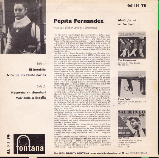 Pepita Fernandez : Pepita Fernandez with Jos Cleber And His Orchestra (7", EP)