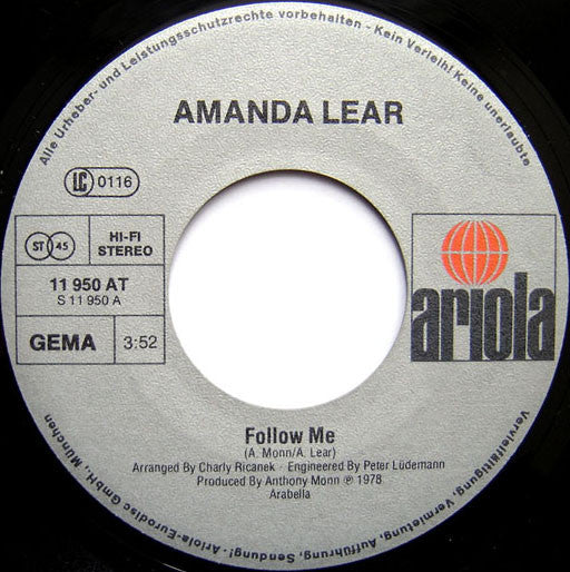 Amanda Lear : Follow Me (7", Single, Son)