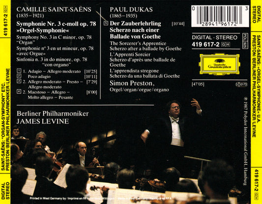 Camille Saint-Saëns / Paul Dukas, Simon Preston, Berliner Philharmoniker, James Levine (2) : »Orgel-Symphonie« = Symphony No. 3 »Organ« = »Avec Orgue« / L'Apprenti Sorcier (CD, Album, PDO)