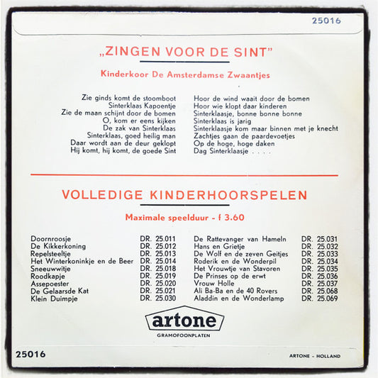 De Amsterdamse Zwaantjes : Zingen Voor De Sint (7", EP, Mul)