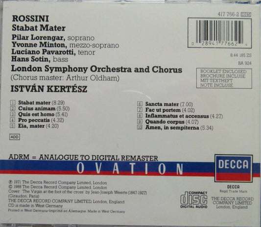 Gioacchino Rossini - Pilar Lorengar · Yvonne Minton · Luciano Pavarotti · Hans Sotin · London Symphony Orchestra And London Symphony Chorus · István Kertész : Stabat Mater (CD, Album, RE, RM)