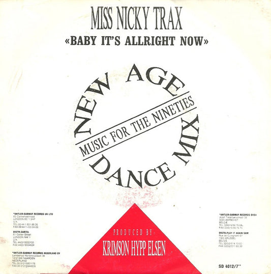 Miss Nicky Trax : Baby, It's Allright Now (7", Single)