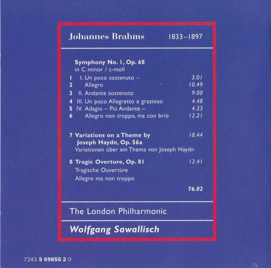 Johannes Brahms, London Philharmonic Orchestra, Wolfgang Sawallisch : Symphony No. 1 / Haydn Variations / Tragic Overture (CD, Album, Comp)