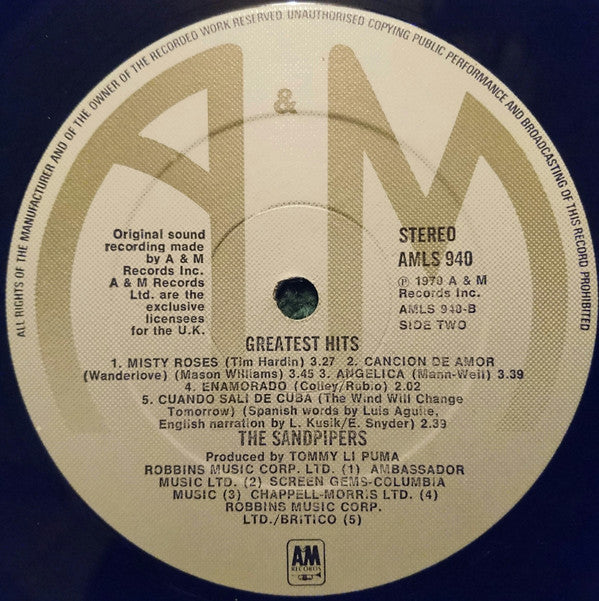 The Sandpipers : Greatest Hits (LP, Album, Comp, )