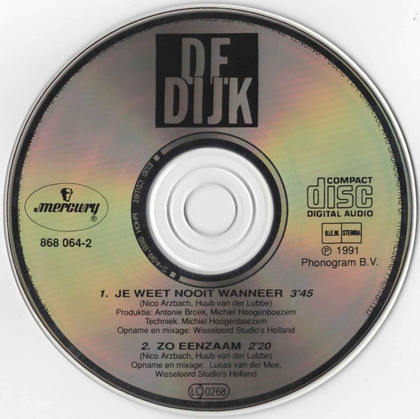 De Dijk : Je Weet Nooit Wanneer (CD, Single)