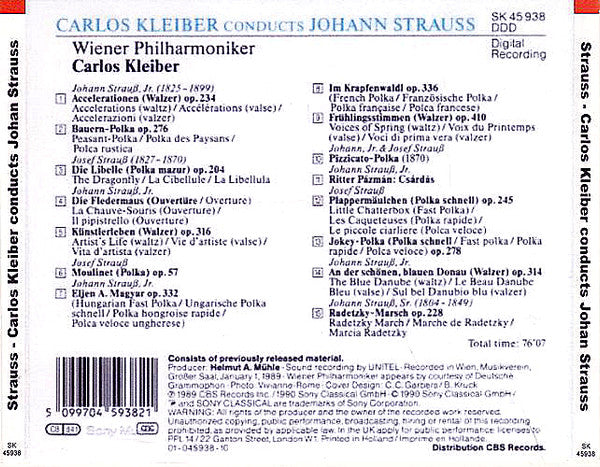 Johann Strauss*, Carlos Kleiber, Wiener Philharmoniker : Carlos Kleiber Conducts Johann Strauss (CD, RE)