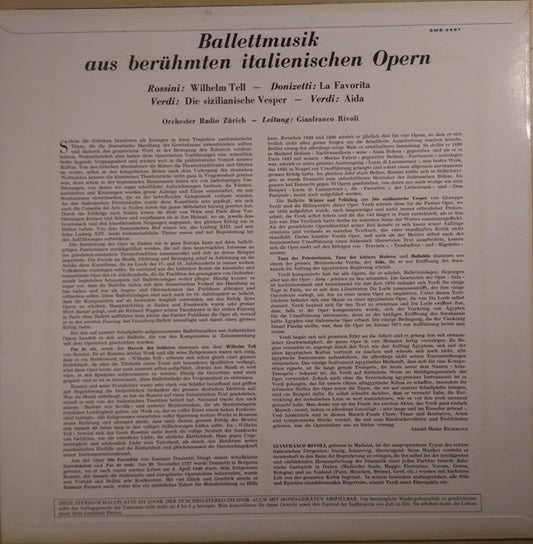 Gioacchino Rossini / Gaetano Donizetti / Giuseppe Verdi - Zurich Radio Orchestra, Gianfranco Rivoli : Ballettmusik Aus Berühmten Italienischen Opern (LP)