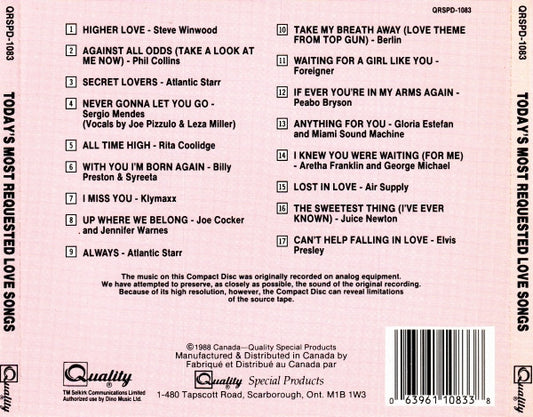 Various : Today's Most Requested Love Songs (CD, Comp)