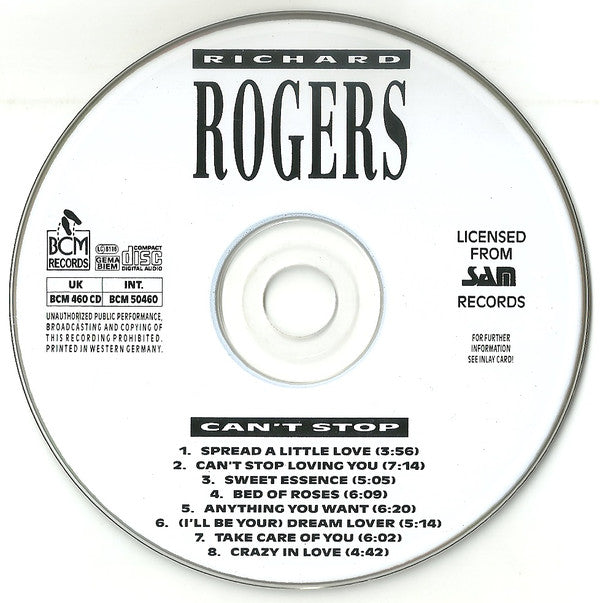 Richard Rogers : Can't Stop (CD, Album)