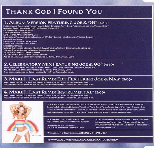 Mariah Carey With Joe & 98 Degrees : Thank God I Found You (CD, Maxi)
