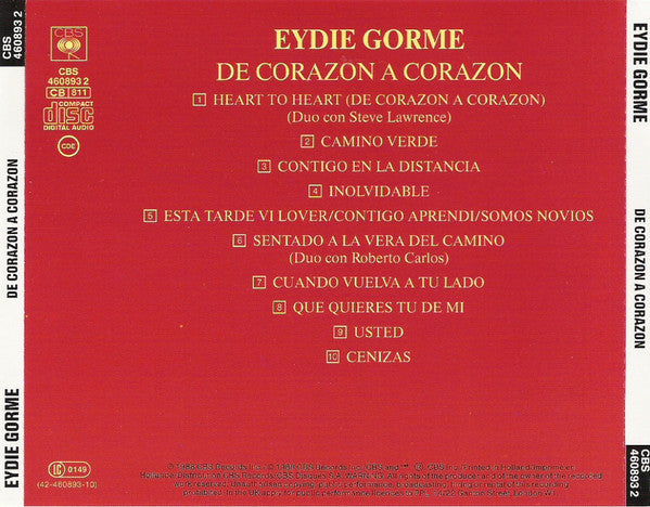 Eydie Gormé : De Corazón A Corazón (CD, Album)