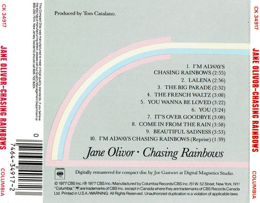 Jane Olivor : Chasing Rainbows (CD, Album, RE, RM)