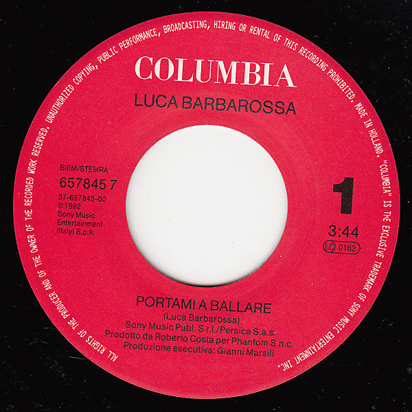 Luca Barbarossa : Portami A Ballare (7", Single)