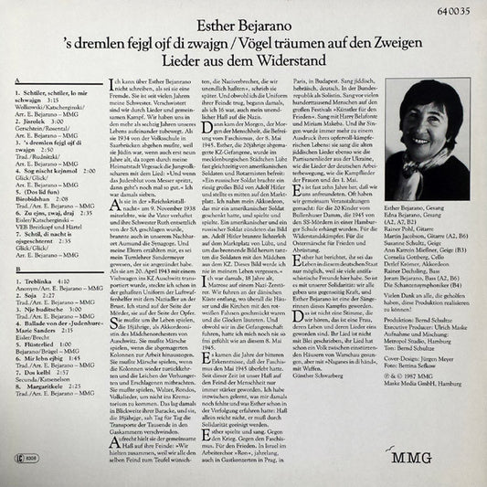 Esther Bejarano : 'S Dremlen Feigl Ojf Di Zwajgn / Vögel Träumen Auf Den Zweigen (Lieder Aus Dem Widerstand) (LP, Album)