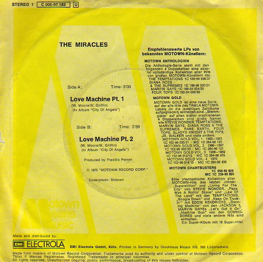 The Miracles : Love Machine (7", Single)