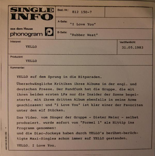 Yello : I Love You (7", Single)