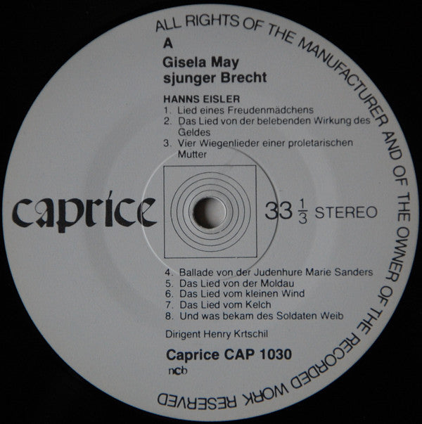 Gisela May, Bertolt Brecht : Gisela May Sjunger Brecht (LP, Album)