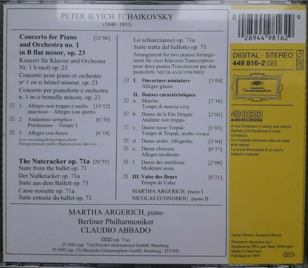 Pyotr Ilyich Tchaikovsky - Martha Argerich, Nicolas Economou, Berliner Philharmoniker, Claudio Abbado : Piano Concerto No. 1 / The Nutcracker-Suite (For Two Pianos) (CD, Comp, RE)