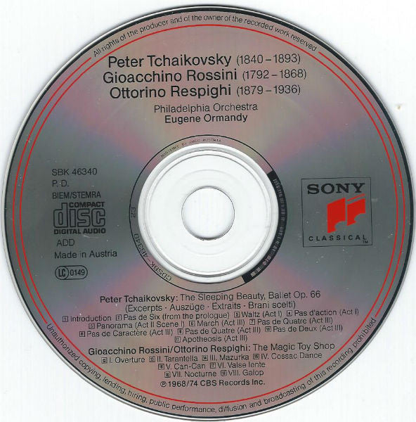 Pyotr Ilyich Tchaikovsky / Gioacchino Rossini - Ottorino Respighi / The Philadelphia Orchestra, Eugene Ormandy : The Sleeping Beauty (Excerpts) / The Magic Toy Shop (CD, Comp)