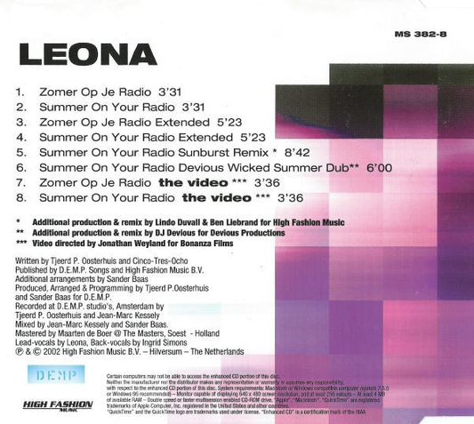 Leona (2) : Zomer Op Je Radio / Summer On Your Radio (CD, Single, Enh)