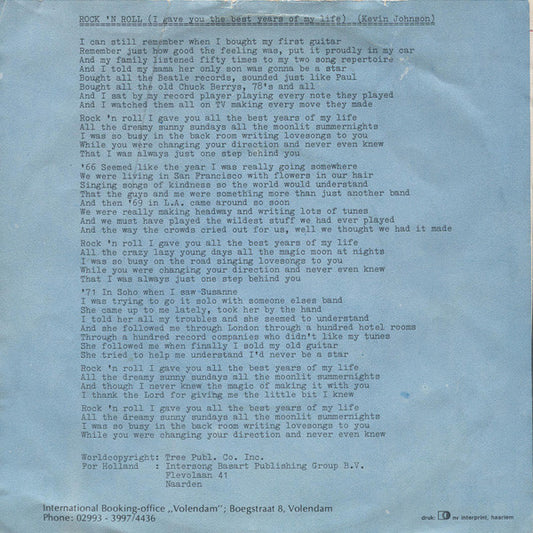 The Cats : Rock & Roll (I Gave You The Best Years Of My Life) (7", Single)