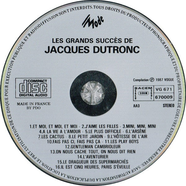 Jacques Dutronc : Les Grands Succès De Jacques Dutronc (CD, Comp)