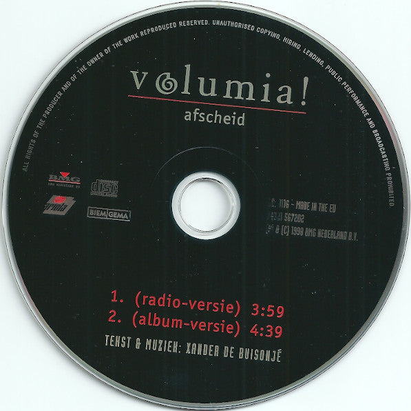 Volumia! : Afscheid (CD, Single)