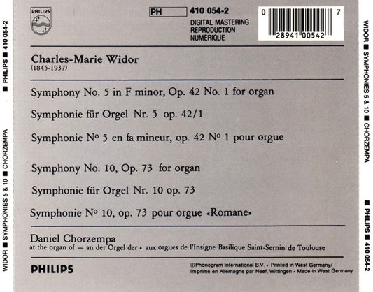 Charles-Marie Widor – Daniel Chorzempa : Symphonies No. 5 & No. 10 "Romane" (CD, Blu)