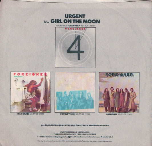 Foreigner : Urgent (7", Single, Spe)